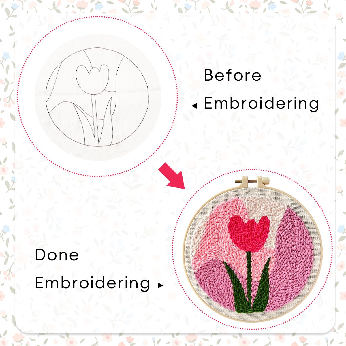 PATPAT DIY Punch Needle Art Kit for Beginners with 20x20cm Hoop and Embroidery Needles Tutorial