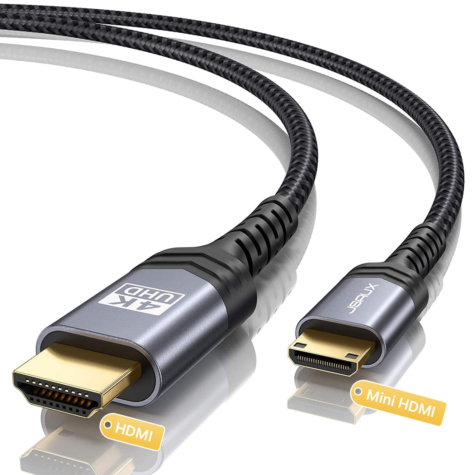 JSAUX® Mini HDMI to HDMI Cable 6FT, [Aluminum Shell, Braided] High Speed 4K 60Hz HDMI 2.0 Cord, Compatible with Camera, Camcorder, Tablet and Graphics/Video Card, Laptop, Raspberry Pi Zero W