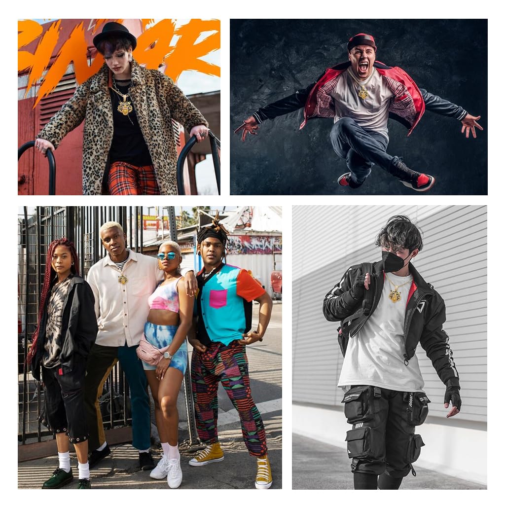 SANNIDHI Men's Tiger Head Necklace with Rhinestones for Bold Style | 24 in Gold Alloy Gift