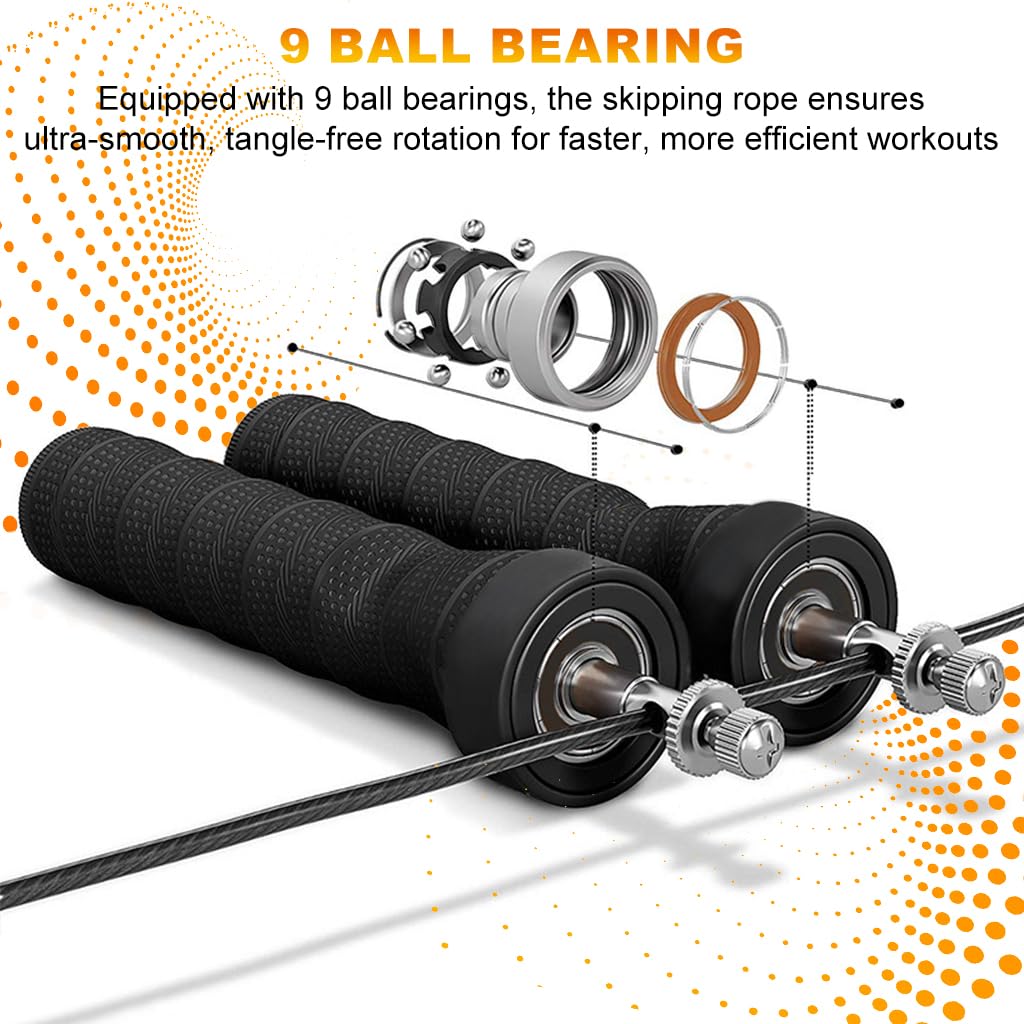 Proberos Skipping Rope Set for Fitness with 2 Removable Weights featuring 7.5–9 ft Adjustable Cable | Coated Stainless Steel and Anti‑Slip Handles