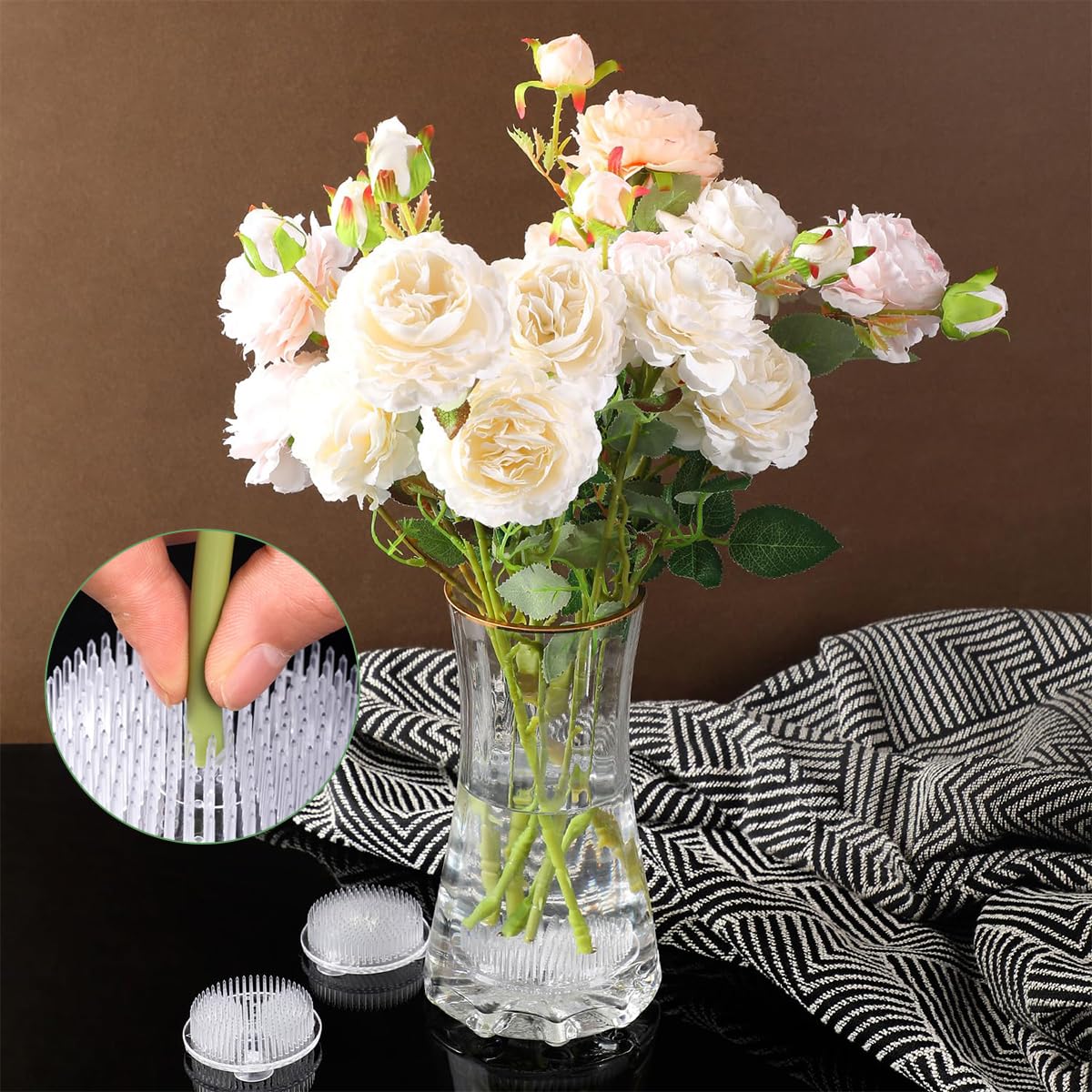 HASTHIP Acrylic Flower Frog for Ikebana and DIY Bouquets featuring Spiral Stem Holder | Clear L