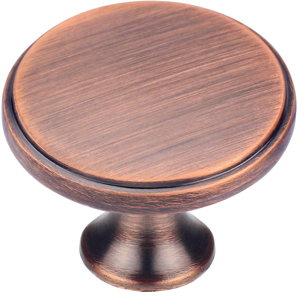 HASTHIP® 3Pcs Metal Door Pulls 1.29'' Retro Brown Round Brushed Zinc Alloy Furniture Door Handles for Cabinet, Drawer