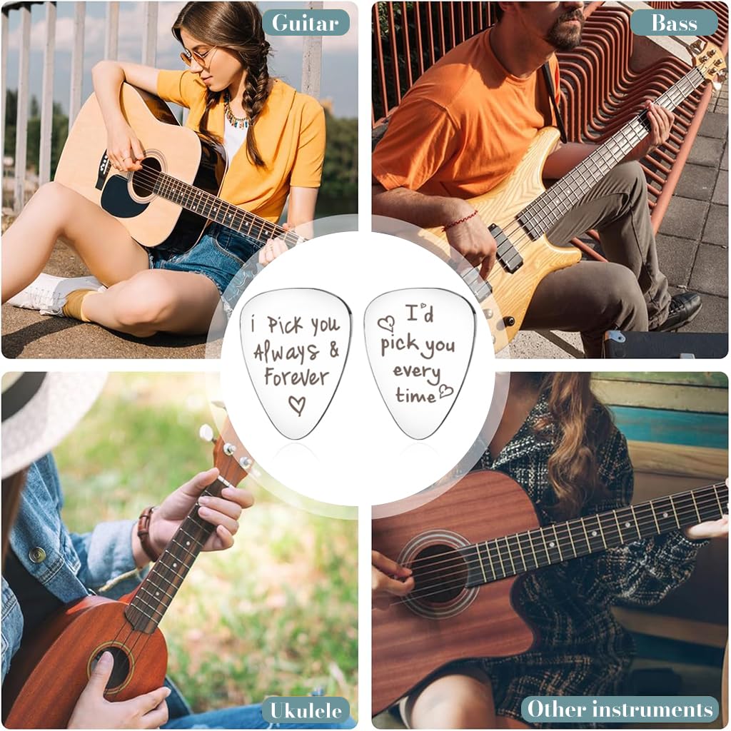 PATPAT Guitar Picks for Couples featuring 4pcs Engraved Stainless Steel | Gift Keepsake