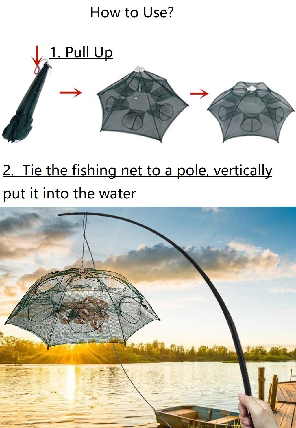 Zorbes Fishing Net Trap for Outdoor Angling with 8 Sides 16 Holes and Double Zipper | 3 PCS