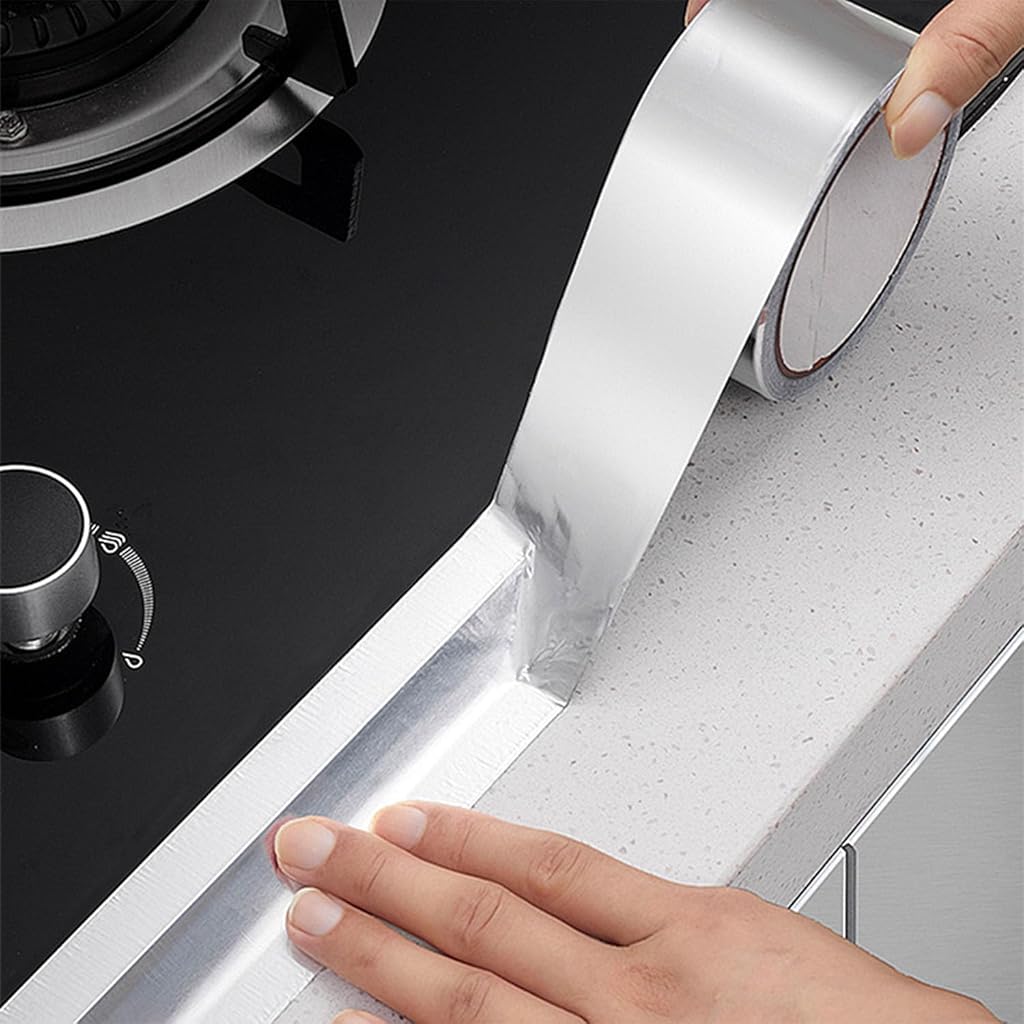 HASTHIP® Aluminum Foil Tape, Silver Caulk Strip, Self Adhesive Waterproof Repair Duct Tape for Bathroom Toilet Kitchen Sink Basin Edge and Wall Sealing (1.96 inch x 32.8Ft)