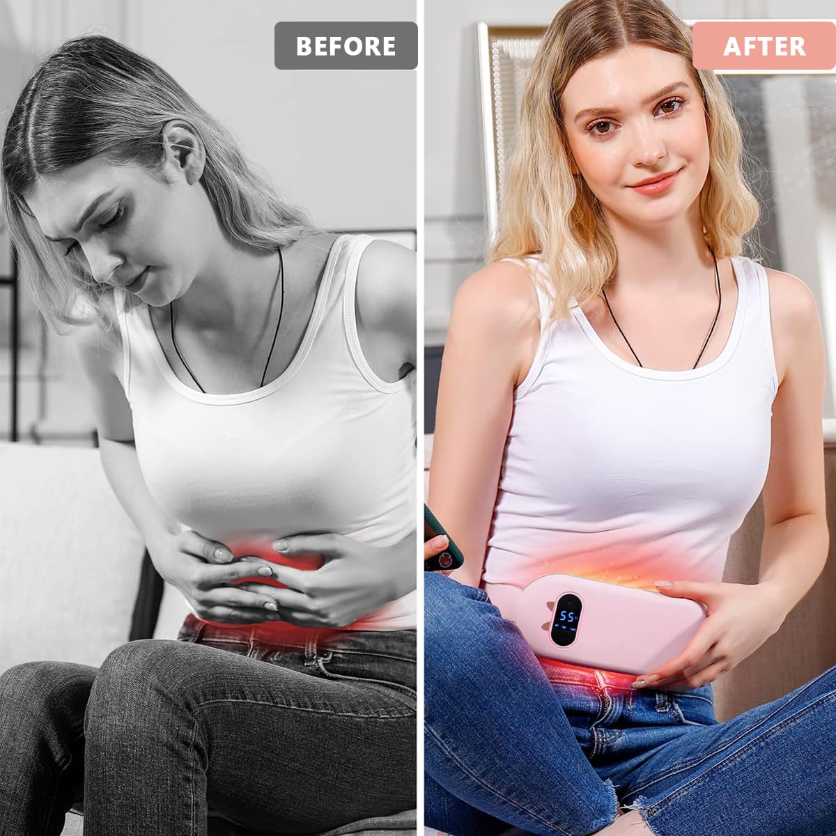 HANNEA Electric Cordless Heating Pad for Period Pain with 3 Heat Levels & 3 Vibration Modes | Rechargeable Belly Warmer for Women