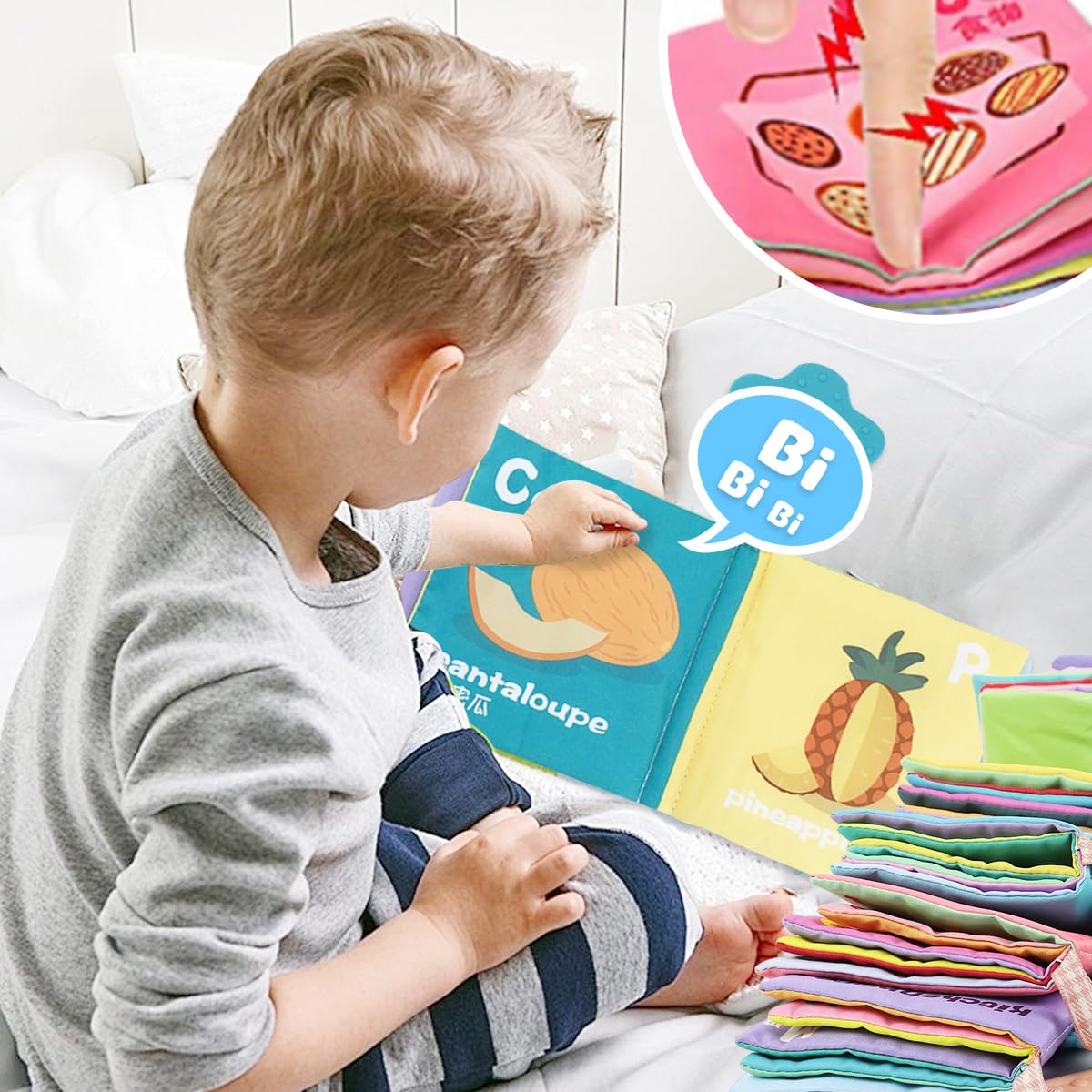 SNOWIE SOFT Baby Cloth Books for Sensory Learning with BB Sound and Sa Sa Paper | 6 Themes 2 PCS