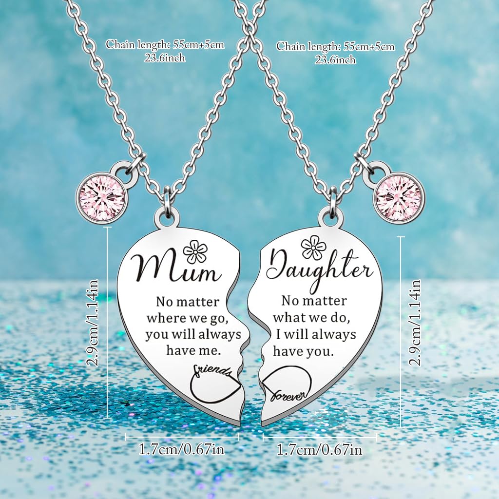 SANNIDHI Necklace Set for Mother Daughter with 4Pcs Heart Pendants and 60cm Chains | Stainless Steel Jewellery Gift
