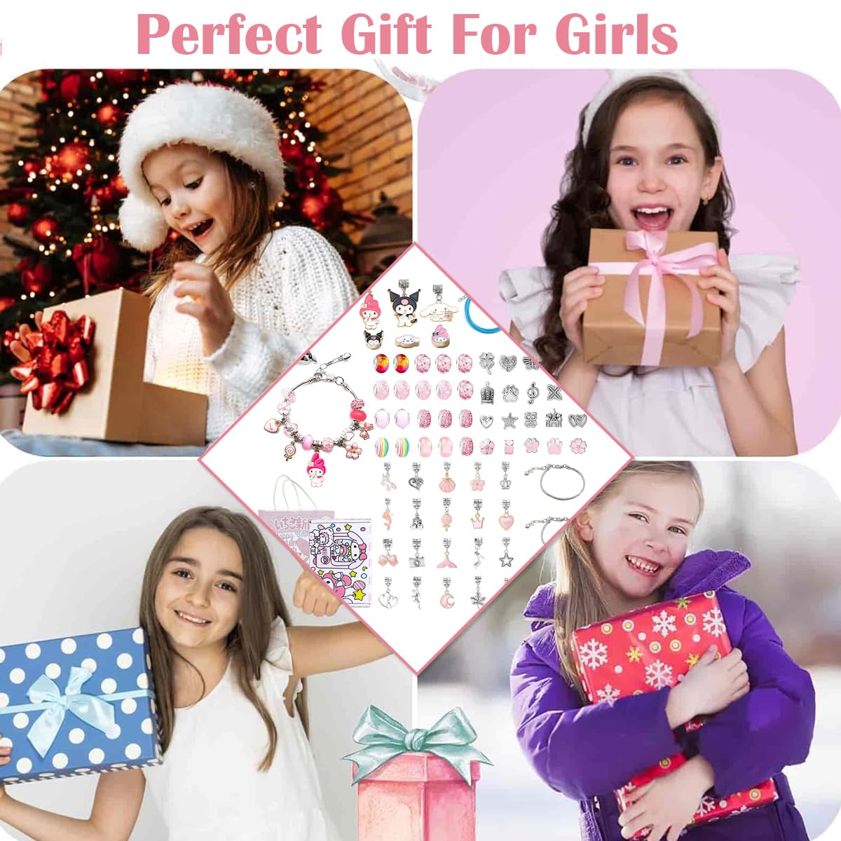 SANNIDHI DIY Bracelet Making Kit for Girls with Kuromi Charms and Beads | Gift Box Set