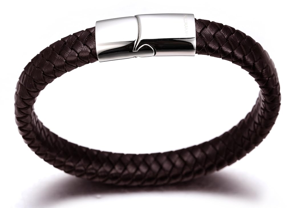 ZIBUYU® Braided Leather Bracelet for Men Classic Leather Hoop Bracelet Leather Bracelet with Alloy Clasp Fashion Piece Bracelet for Women Men 8.46