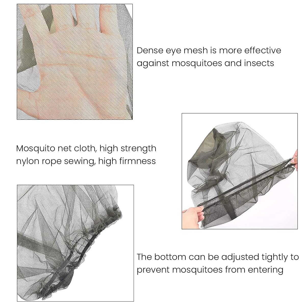 HASTHIP Mosquito Head Net for Hiking and Camping with Elastic Edge Nylon Mesh | 3Pcs Outdoor Insect Protection