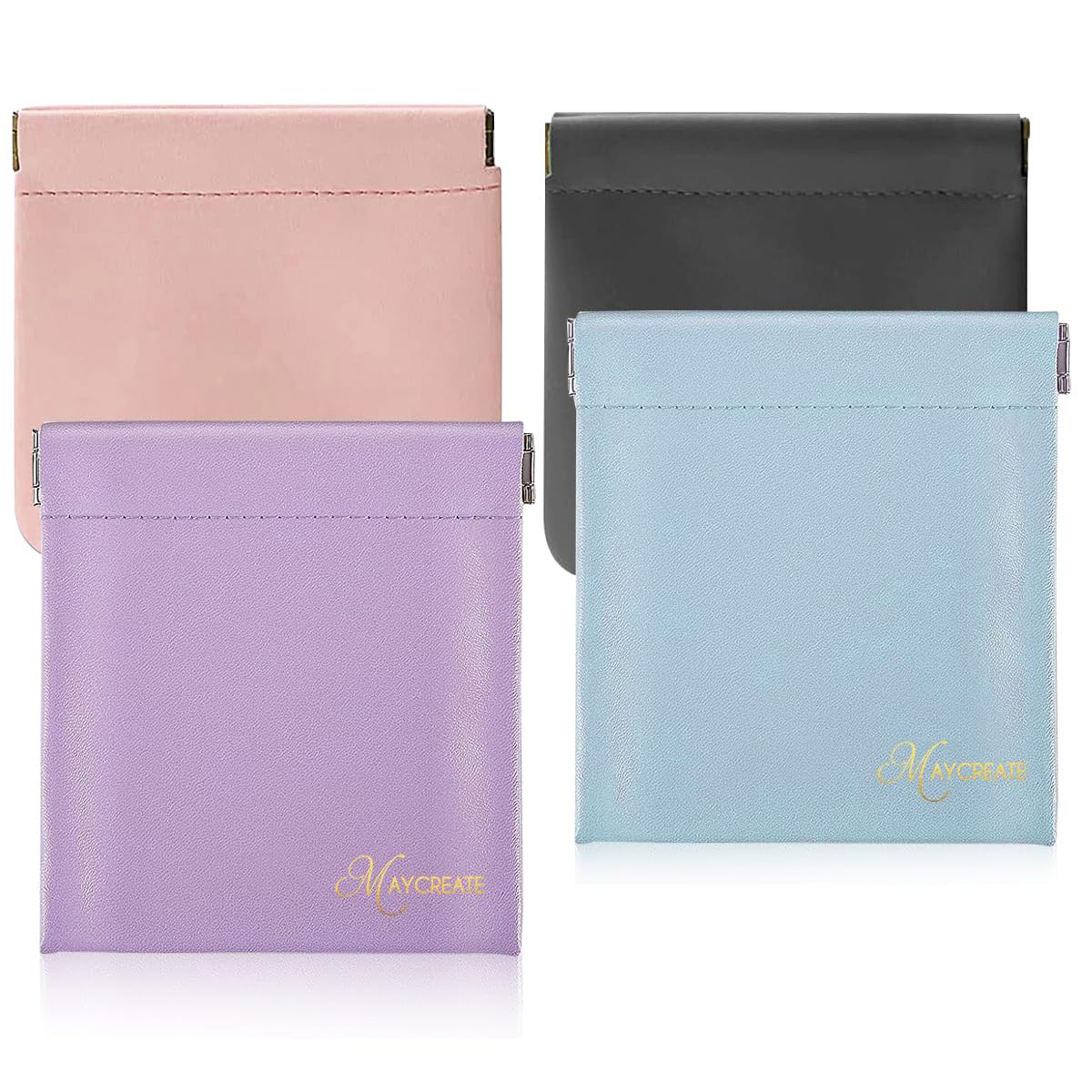 MAYCREATE Mini Makeup Bag for Travel with Self Closing Design 4 Pack 4.3x4.7 in PU Pouches