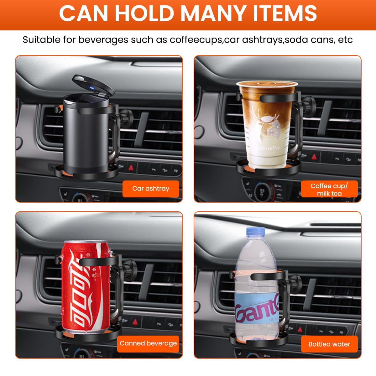 STHIRA Car Cup Holder for Air Vent with Folding Detachable Design and Anti Skid EVA Liner | 2 Pcs ABS Bottle Holder
