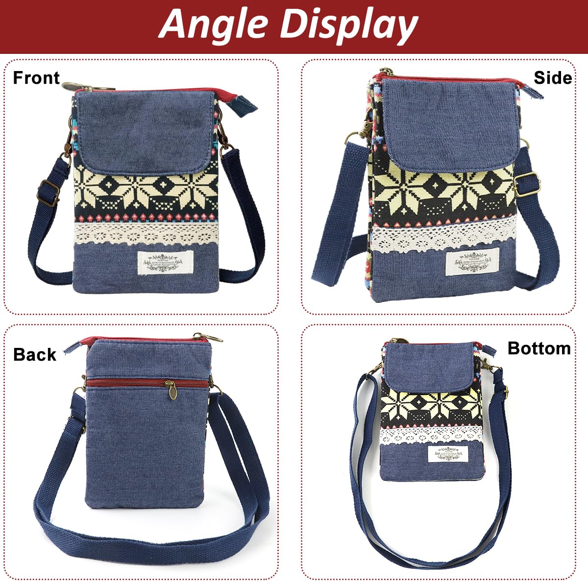 PALAY Women's Boho Print Phone Bag featuring Drawstring Closure and Canvas Cloth 12cm x 19cm x 1cm