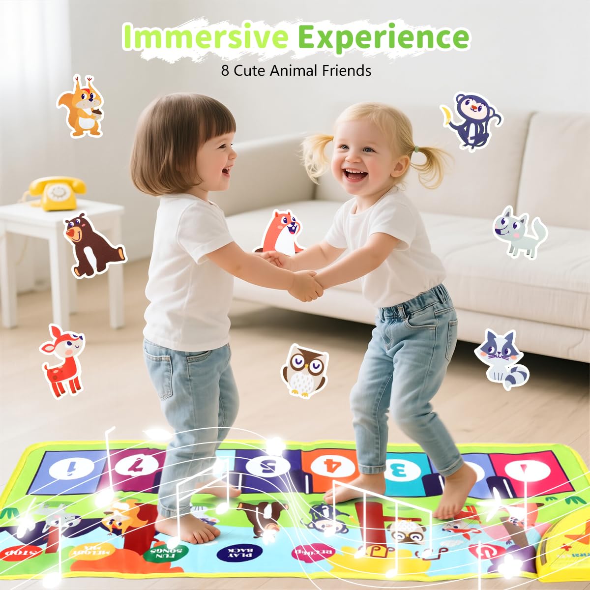 PATPAT Animals Piano Keyboard Musical Mat for Kids with 6 Modes and 31.5×11.81 in Size | Waterproof Polyester Play Toy