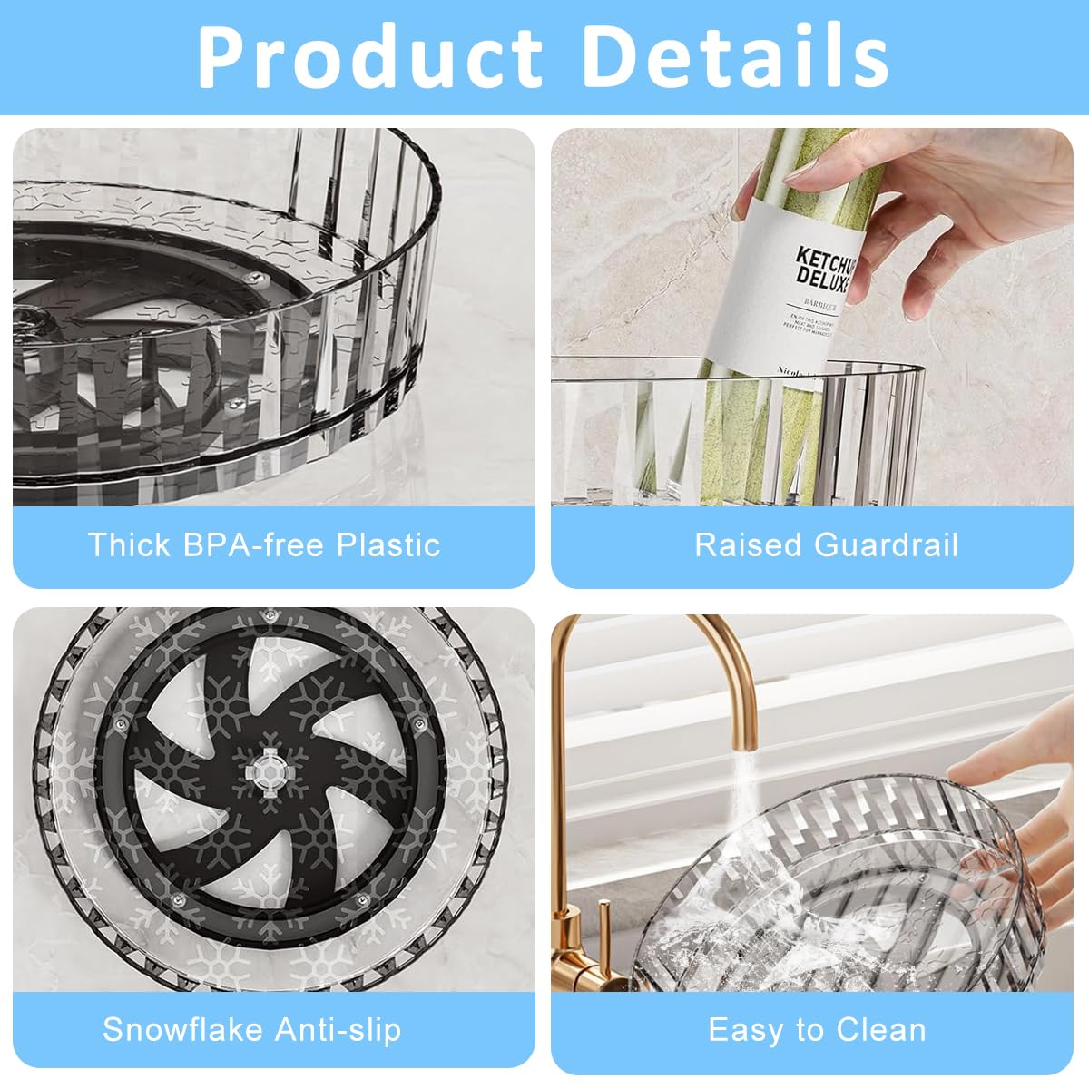 Supvox Spice Rack Turntable for Kitchen Cabinet with 360° Rotating Tray and Clear Plastic Design | 8.26 in Large Capacity Organizer