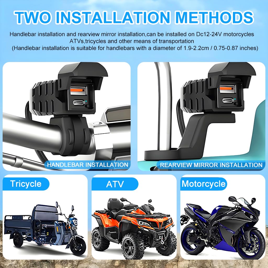 ZORBES Motorcycle USB Charger with Dual Port Waterproof Design for 12V 24V Handlebar Mount