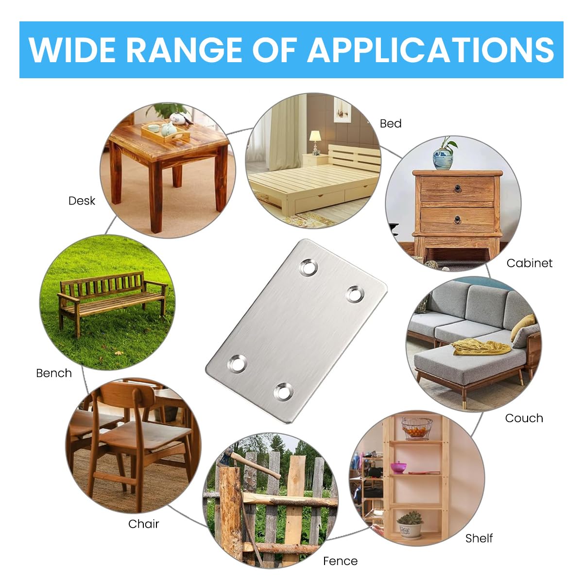 Serplex Furniture Mounting Plates for Wood and Cabinets with Screws 20pcs 2.4x1.5in Stainless Steel