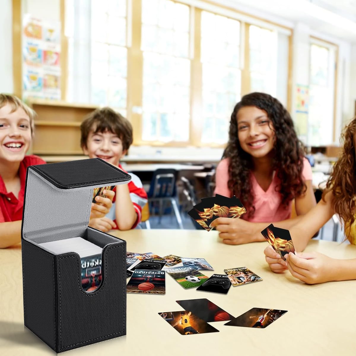 PATPAT Card Holder for 100+ Trading Cards with Flip Up Closure and PU Leather Design | Black 7.1x6.7x9.5cm