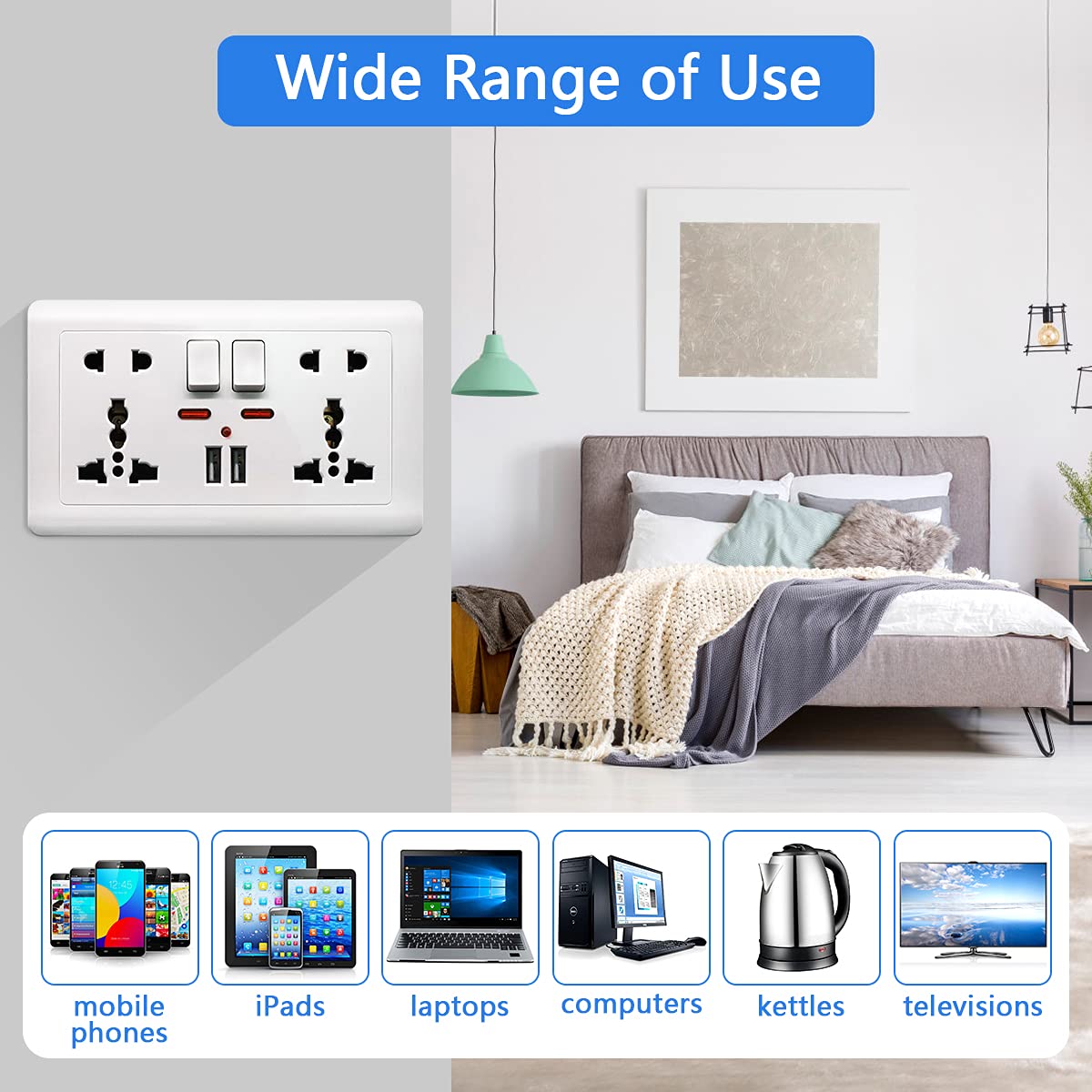 HASTHIP Multi Plug Socket for Home and Office with 2 USB Ports 13A 250V | Fireproof PC