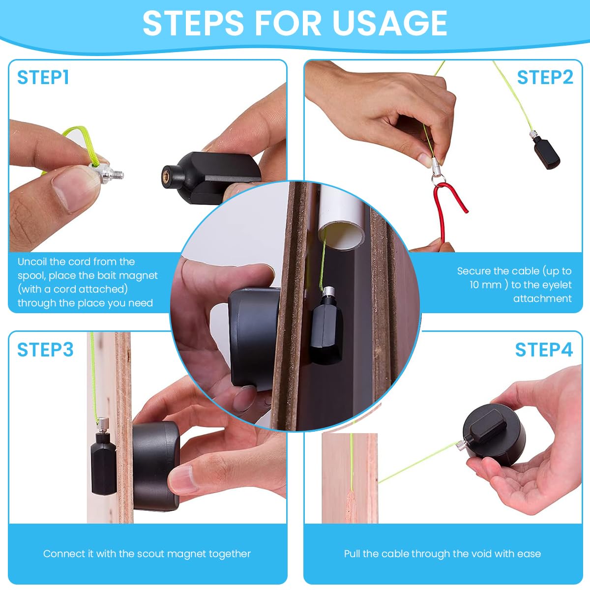 Serplex Magnetic Wiremag Puller Tool for Electrical Cable Threading with Ergonomic Grip | Compact and Portable Fish Tape System