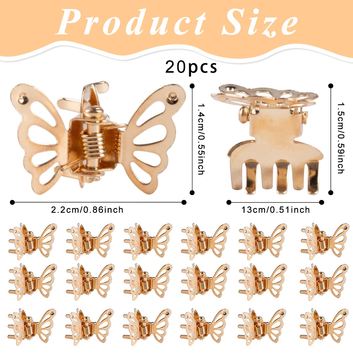 PALAY® 20Pcs Mini Hair Claw Clips Butterfly Hair Clips 1 inches Golden Hollow Out Metal Butterfly Hair Clips Hair Claw Clips Girls Women Hair Accessories