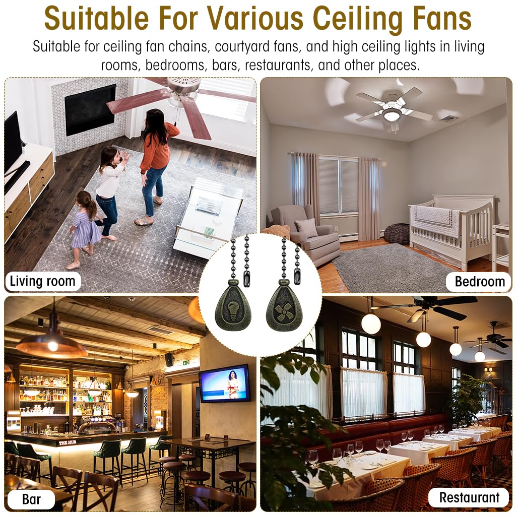 HASTHIP Ceiling Fan Pull Chain Set for Lights and Fans with 12 in Bronze Pendants | 2 Pack
