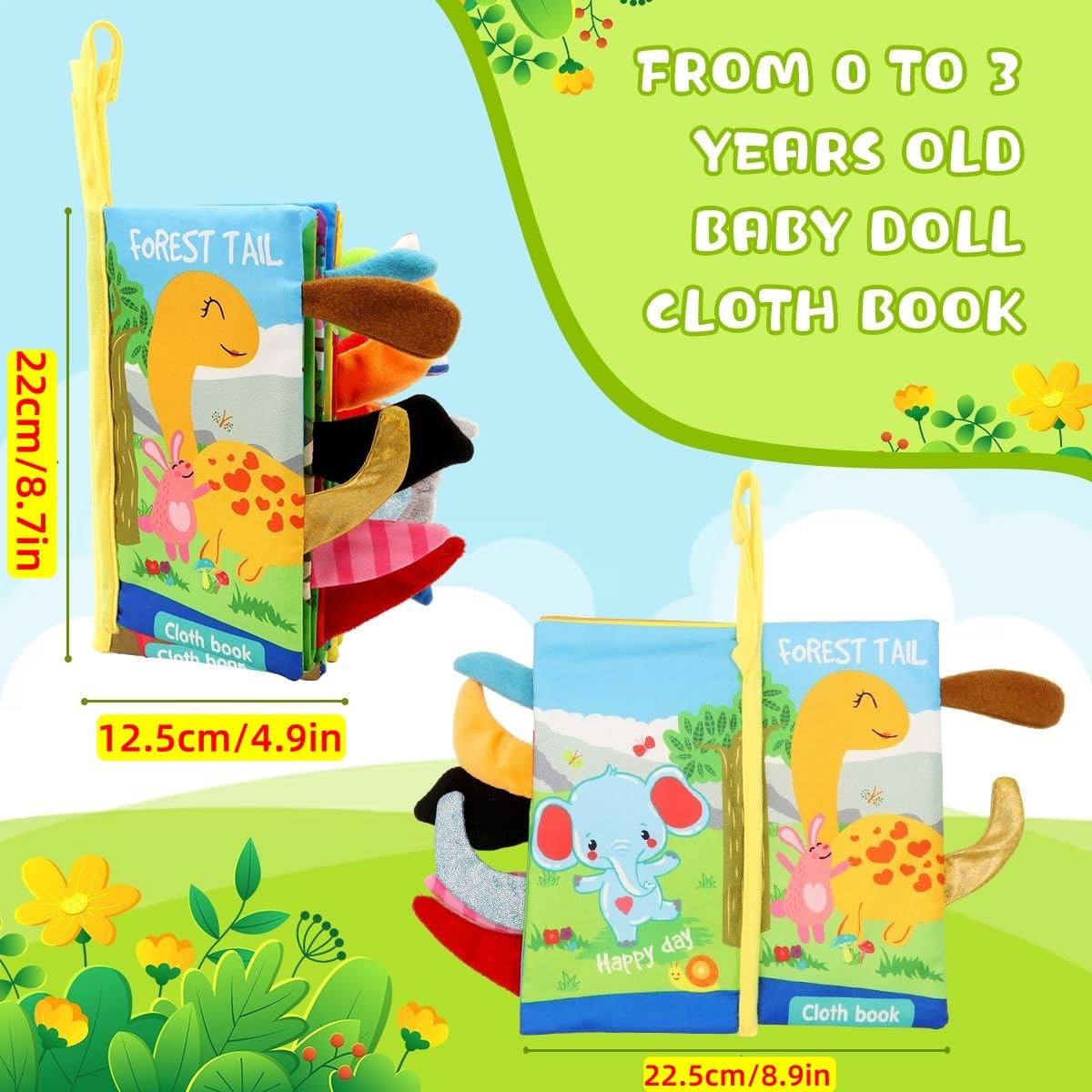 SNOWIE SOFT Cloth Books for Babies featuring 3D Animal Tails and BPA-Free Fabric | Sensory Learning Toy