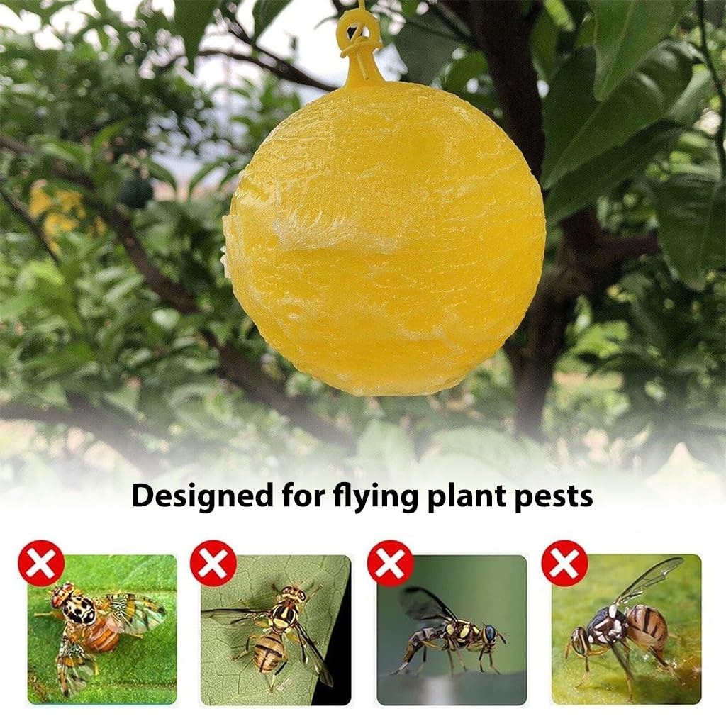 HASTHIP® 4Pcs Fruit Fly Trap Sticky Ball Fruit Fly Trapping Ball Hanging Fruit Fly Trapping Ball 3.1 inches Yellow Sticky Fly Trapping Ball for Greenhouse Use, Fruit Tree