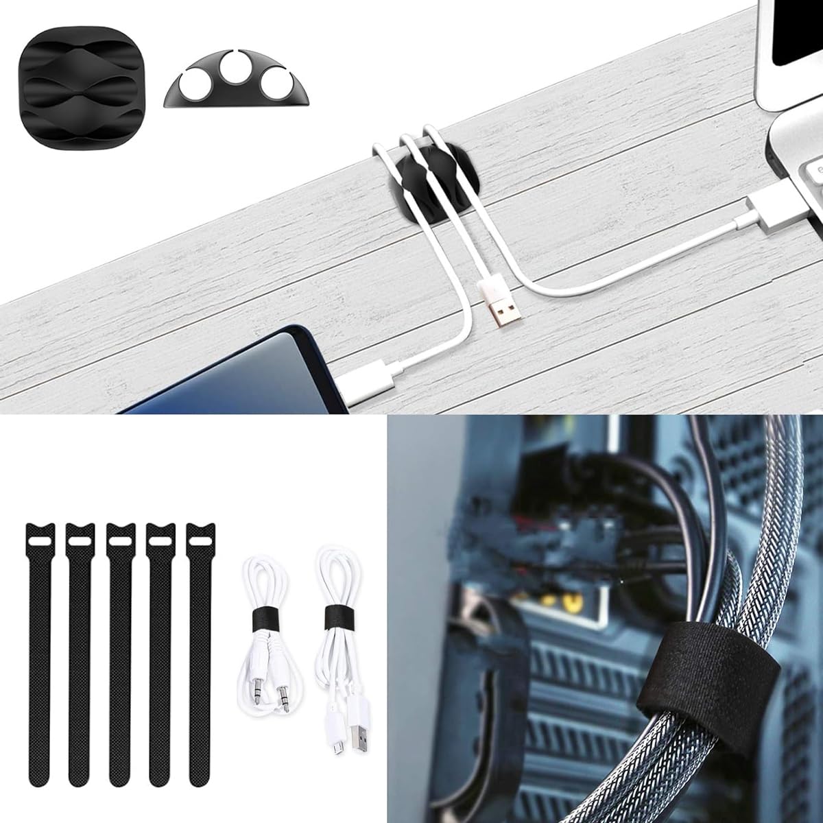 Serplex Cable Raceway for Under Desk Cable Management with Side Eyelets | 2Pcs 15.7 in PVC Kit