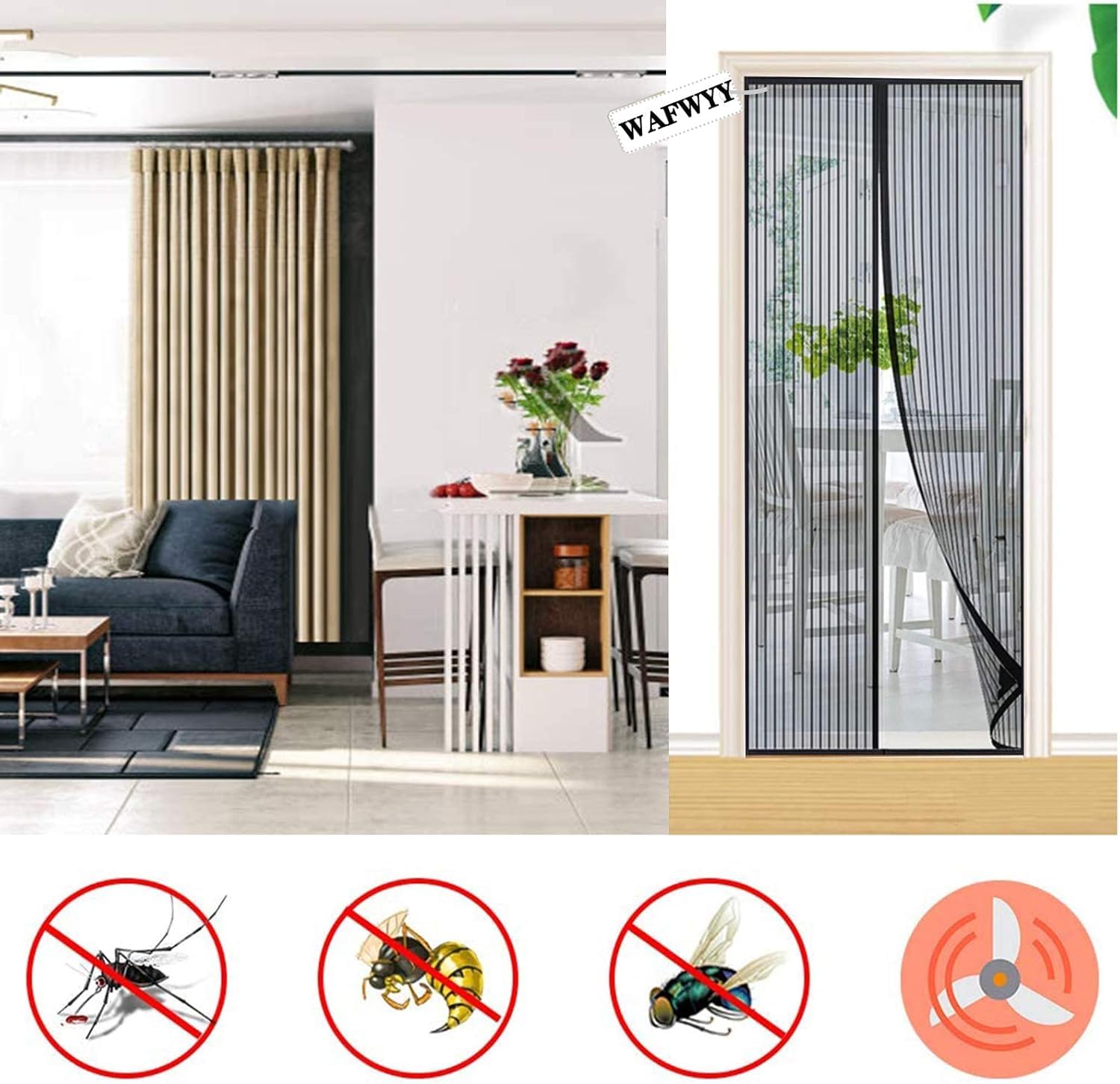 HASTHIP Magnetic Mosquito Net for Door 100x210cm with Auto Closing Magnets | Polyester Mesh
