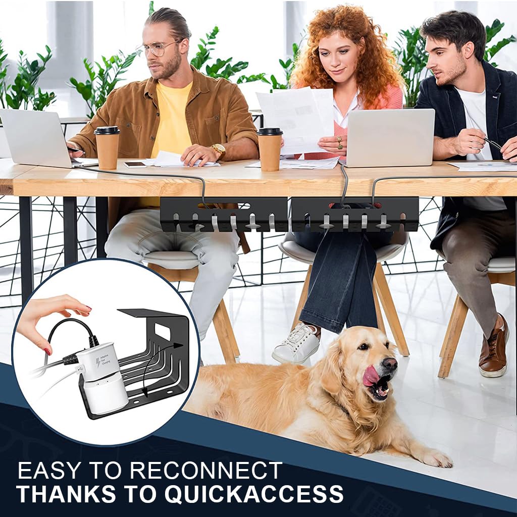 Climberty Under Desk Cable Management Tray for Office and Home with Screw Installation 40x10.5x8 cm | Carbon Steel Organizer with 10 Cable Ties
