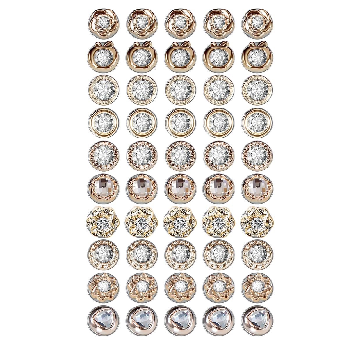SANNIDHI 50 Pairs Brooch Buttons for Clothes Rhinestone Shirt Button Pins Alloy Instant Anti Exposure Cover Up Button for Shirts Dress Cardigan - No Sew, Detachable