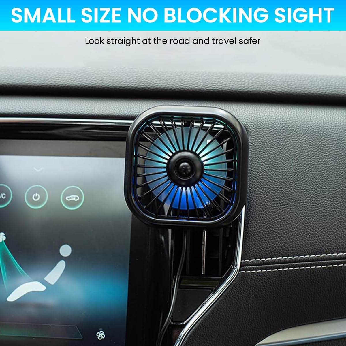 STHIRA USB Car Fan for Air Vent with 3 Speed Adjustable Cooling and LED | 9.3x7.9cm 2PCS