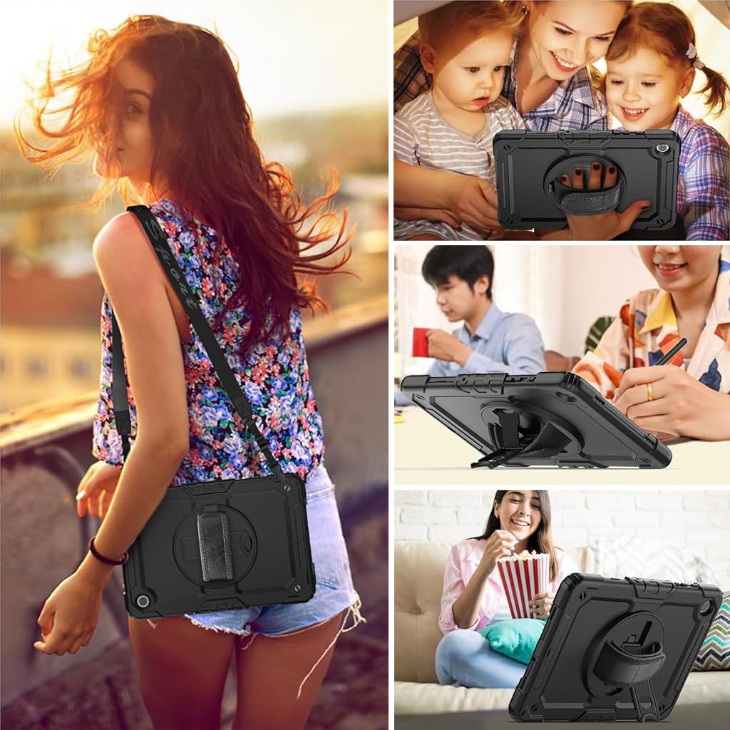 ZORBES Silicone Case for Samsung Tab A9 Plus 11 Inch 2023 with 360° Rotatable Grip and Kickstand | Detachable Sling Strap