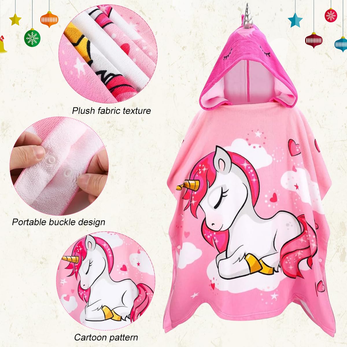 SNOWIE SOFT Bath Towel for Kids featuring Hooded Unicorn Cloak 75 x 150 cm with Bag | Pink
