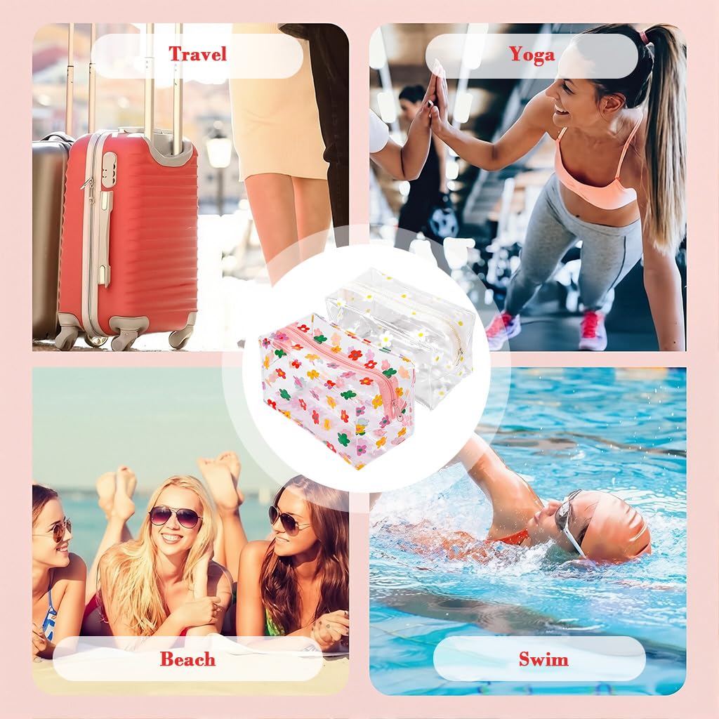 MAYCREATE Waterproof Zipper Pouch Bags for Travel and Daily Use with Floral Prints 18x9x9cm