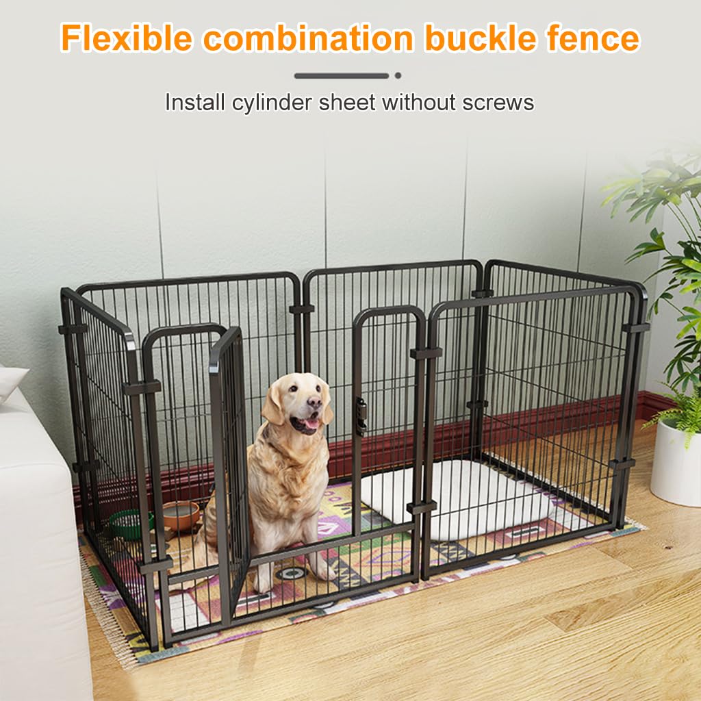 HASTHIP® Dog Playpen Metal Pet Playpen Free Assembly Indoor Pet Fence with Door Playpen for Dog Cat Playpen Indoor DIY Fence Foldable Pet Playpen for Small, Medium Sized Pet, 120x60x60cm, 6 Panels