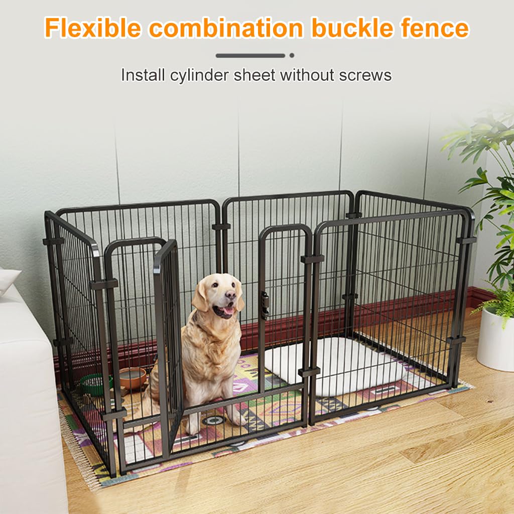 Qpets Dog Playpen for Indoor Use featuring 6 Panels 50x50cm with Door and Metal Grid Design