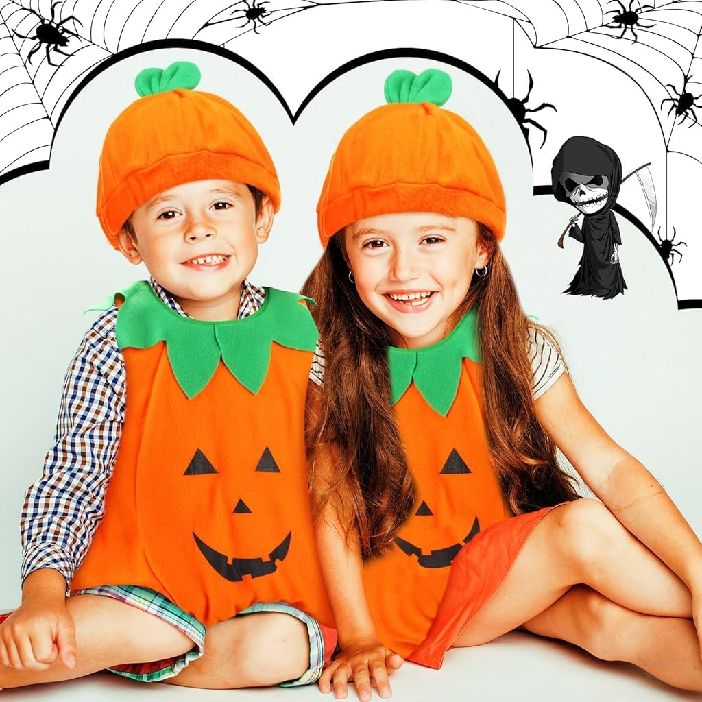 PATPAT® Toddler Pumpkin Halloween Cosume for Aged 4-5 Years Olds Boys and Girls Trick or Treat Halloween Cosume Cute Pumpkin Cosume with Hat and Shoes Halloween Party Cosume