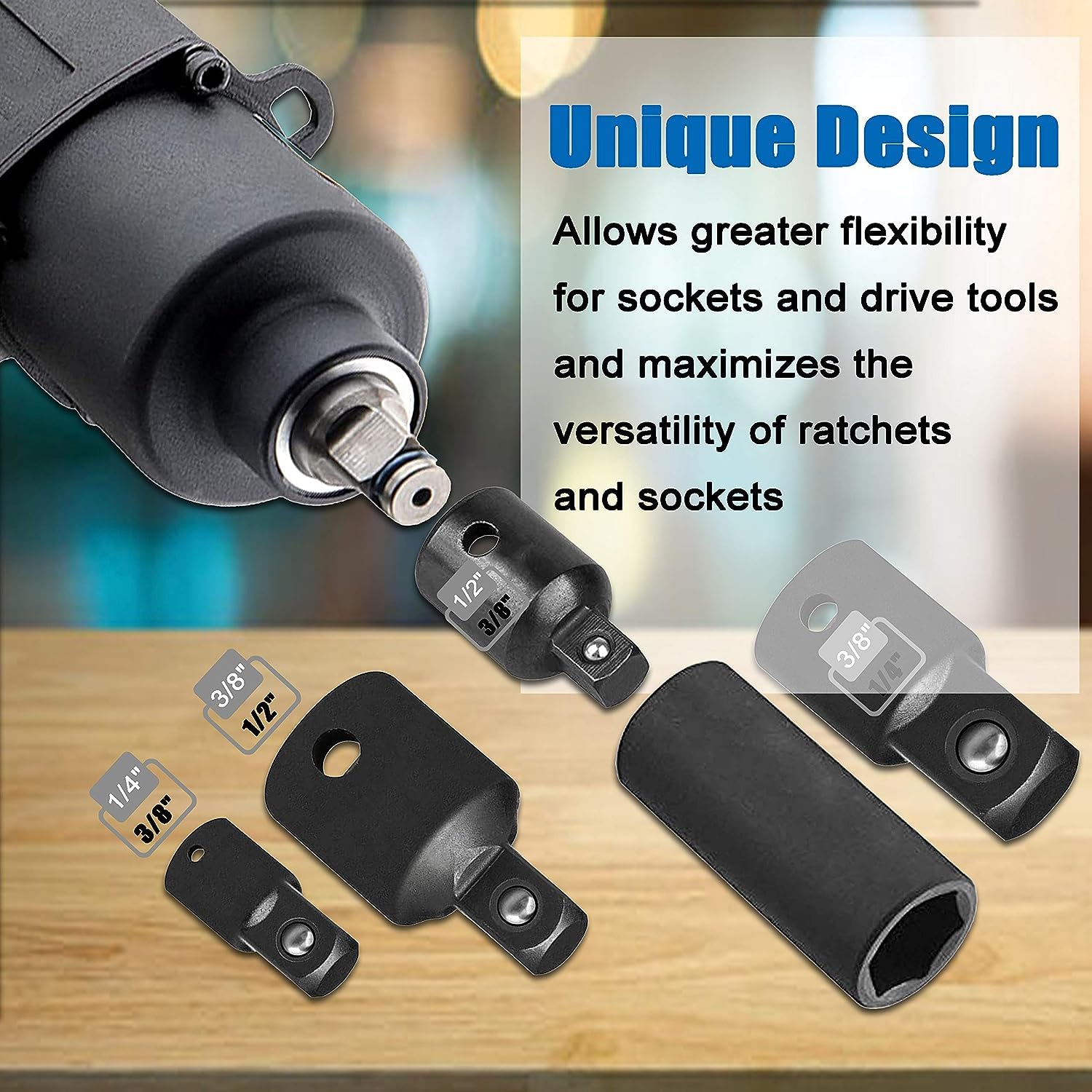 Serplex Socket Adapter Reducer Set for Wrench Drive Conversion 4 Sizes Chrome Vanadium Steel