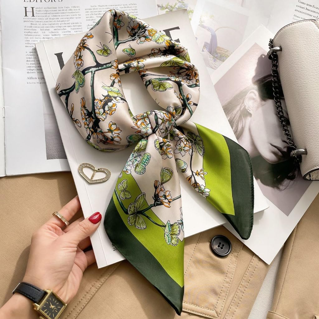 Zibuyu Vintage Square Scarf for Women featuring 90x90cm Silk Like Fabric | Elegant Green Accessory