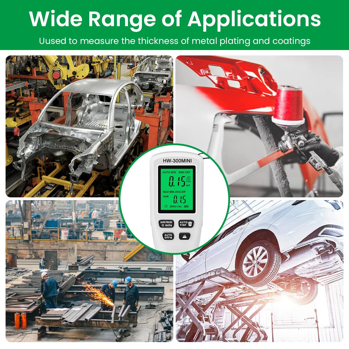 Serplex Paint Thickness Gauge for Automotive Inspection with Fe and NFe Probe 0–2000 um | LCD Display