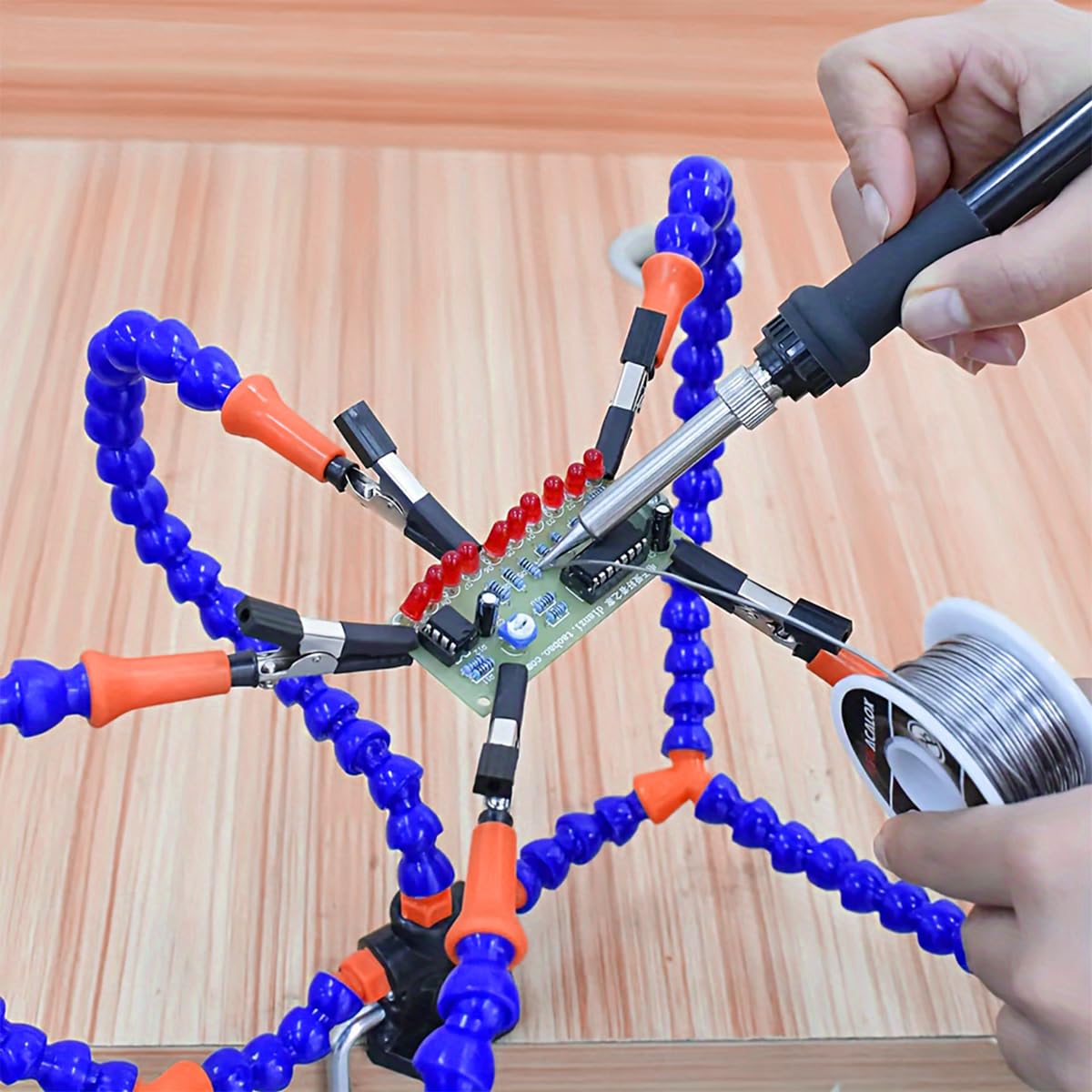 Serplex Soldering Station with 5 Flexible Arms and Insulated Alligator Clips for PCB Assembly