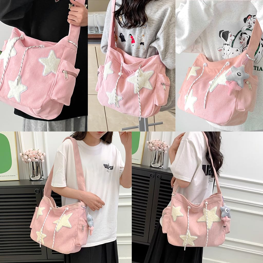 PALAY Crossbody Bag for Women with Adjustable Strap and 38x30x12cm Capacity | Pink Corduroy Y2K Style