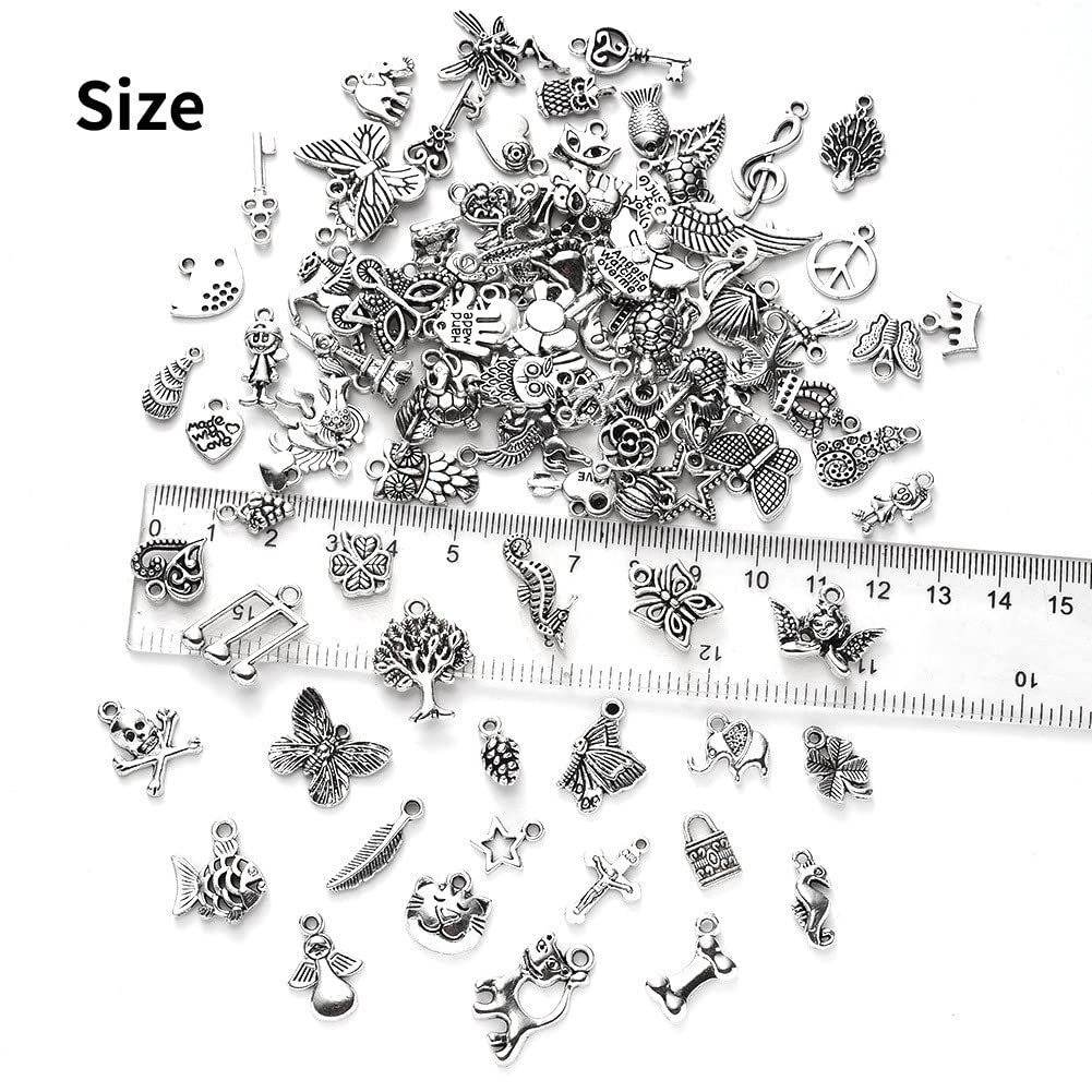 ZIBUYU® Pendant Charms for Jewellery Making Kit Accessories Silver Metal Pendants Charms Silver Plated DIY Charms for Necklace Bracelets Pendent for Crafting - 100 Pcs