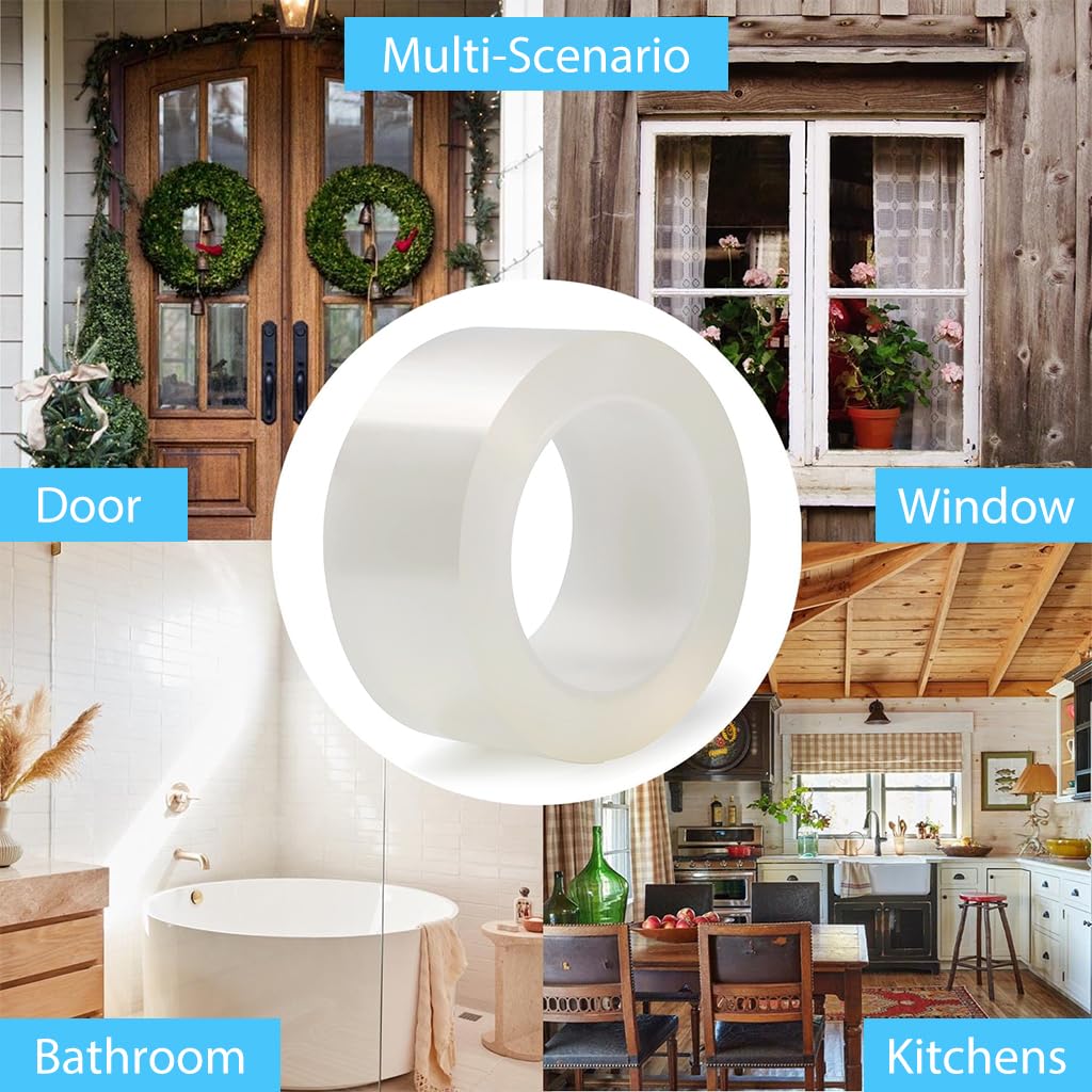 HASTHIP Transparent Gel Tape 2 in x 33 ft for Window Gap Sealing with Removable Adhesive | Windproof and Waterproof Caulk Strip for Kitchen and Bathroom