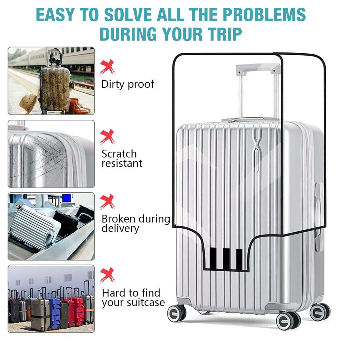 ZIBUYU Transparent Luggage Cover for 28 Inch Suitcase with Hook and Loop Buckle | Thick PVC Dustproof Protection