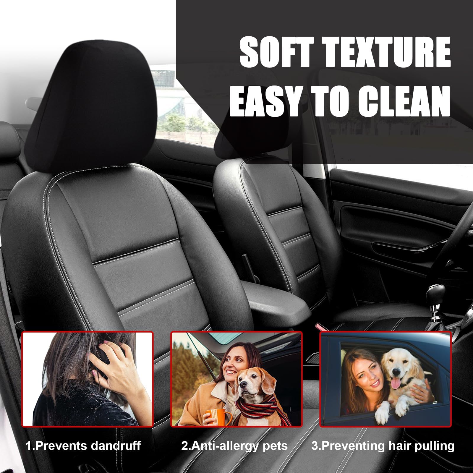 STHIRA Car Headrest Covers for Dustproof Protection featuring Stretchy Slip-on Fit 9 x 10.6 in | Minimalist Black Upholstery Accessory