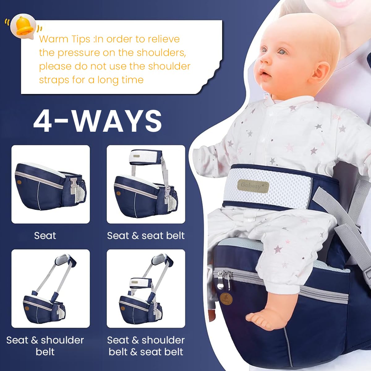 SNOWIE SOFT® New Born Carrier,Travel Baby Carrier With Detachable Hip Seat For 3-36 Month Baby,Convenient Baby Carrier Baby Hip Seat With Safety Belt Adjustable Baby Carrier Baby For Mommy&Daddy Use